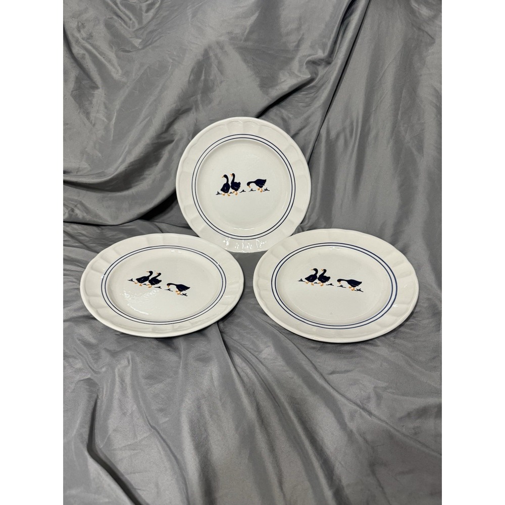 3) Ceramica Castellania Blue Duck Geese 10" Plates Made In Italy Cottagecore